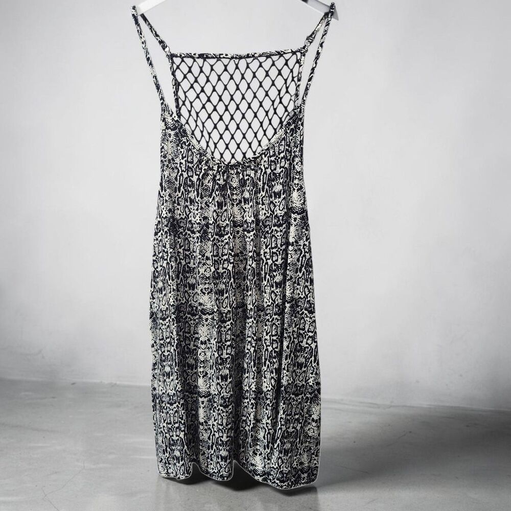 The Sloane Society Mini Dress Womens Medium Black White Snakeskin Mesh Back Y2K